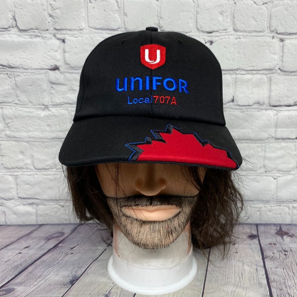 Baseball Hat Cap Strap Back Black UNIFOR Local 707A Union Made Fort McMurray